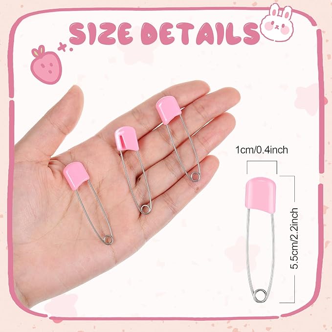 WILLBOND 150 Pcs Diaper Pins Safety 2.2 Inch Plastic Head Cloth Diaper Nappy Pins with Locking Closures Stainless Steel with Velvet Bag (Pink)
