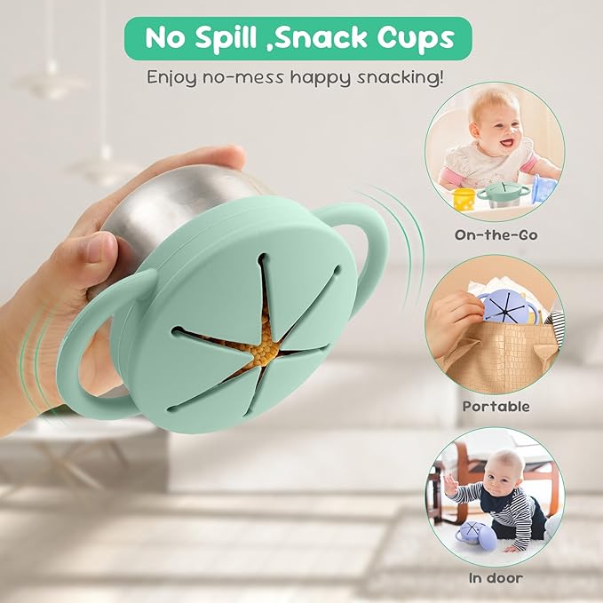 Bufilea 1 Pack Snack Containers for Toddlers, Stainless Steel Toddler Snack Cups with Silicone Food Catcher & Lids,Snack Cups for toddlers Spill Proof