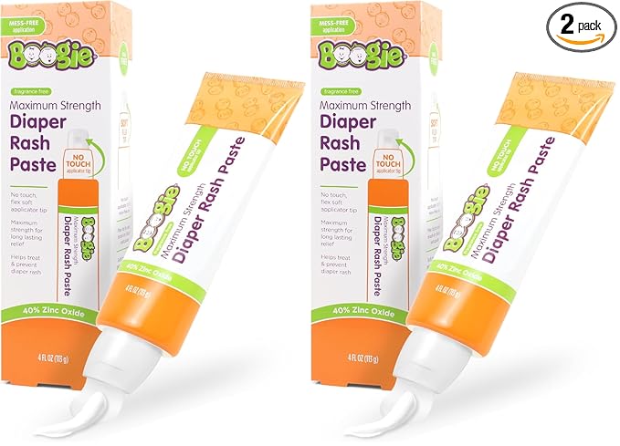Boogie Diaper Rash Paste, Maximum Strength 40% Zinc Oxide, Mess-Free Applicator, Soothes Baby Bum, Diaper Bag Essential, 4oz (Pack of 2)