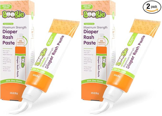 Boogie Diaper Rash Paste, Maximum Strength 40% Zinc Oxide, Mess-Free Applicator, Soothes Baby Bum, Diaper Bag Essential, 4oz (Pack of 2)