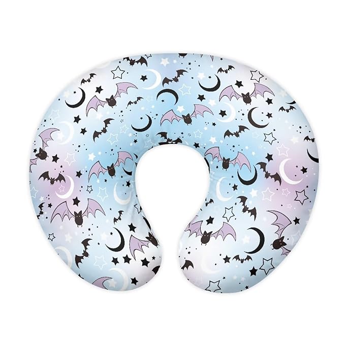 Moon and Cartoom Bats Baby Nursing Pillow Cover Baby Breastfeeding Slipcover Infant Newborn Nursery Bottle Pillowcase Stretchy Replaceable Pillow Cover Slipcover Halloween Decor