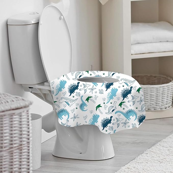 20 Pack Toilet Seat Covers Disposable for Bathroom, Extra Large XL Size Waterproof Covers for Toddler Potty Training, Individually Wrapped Portable for Adults Kids Travel Trip Airplane -Dinosaur