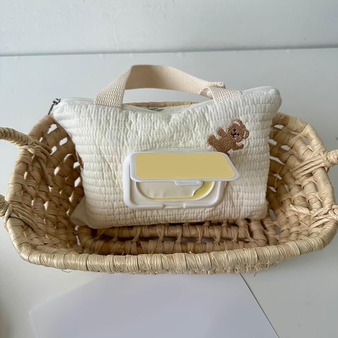 Portable Baby Wipe Bag Strollers Tissue Bag with Lanyard, Reusable Cotton Tissue Holder Case for Stroller and Car