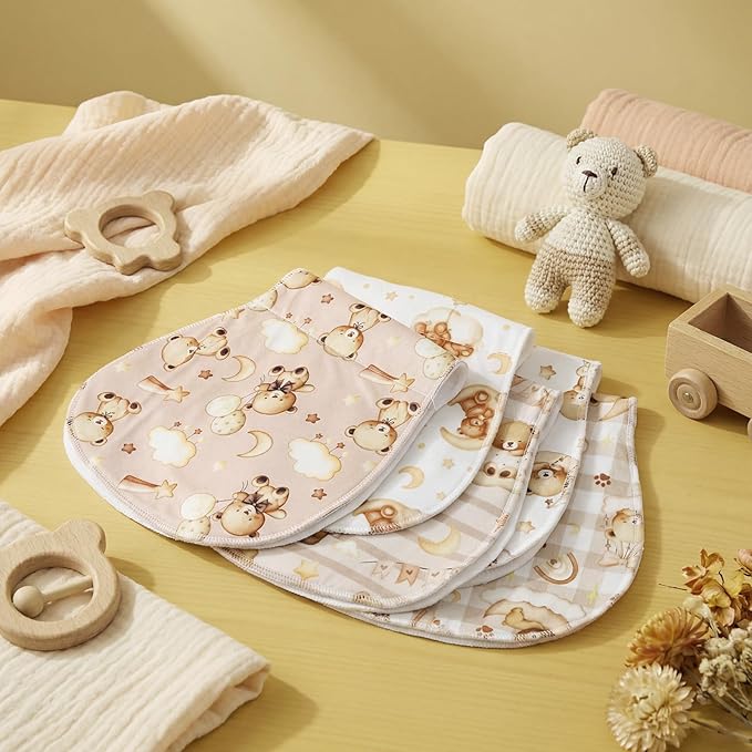 SmoothNovelty 5 Pack Teddy Bear Baby Burp Cloths Soft Absorbent Burping Rags for Newborns 19"x9" Spit up Cloths for Boy Girl Newborn Baby Shower Registry Gifts Set Nursery Decor