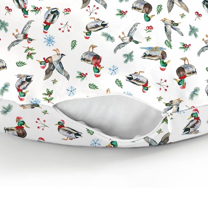 Christmas Mallard Ducks Baby Nursing Pillow Covers for Boy Girl Wild Ducks Cherry Fir Leaves Nursing Pillowcase for Breastfeeding Pillows Winter Hunting Duck Soft Stretchy Slipcovers for Newborn