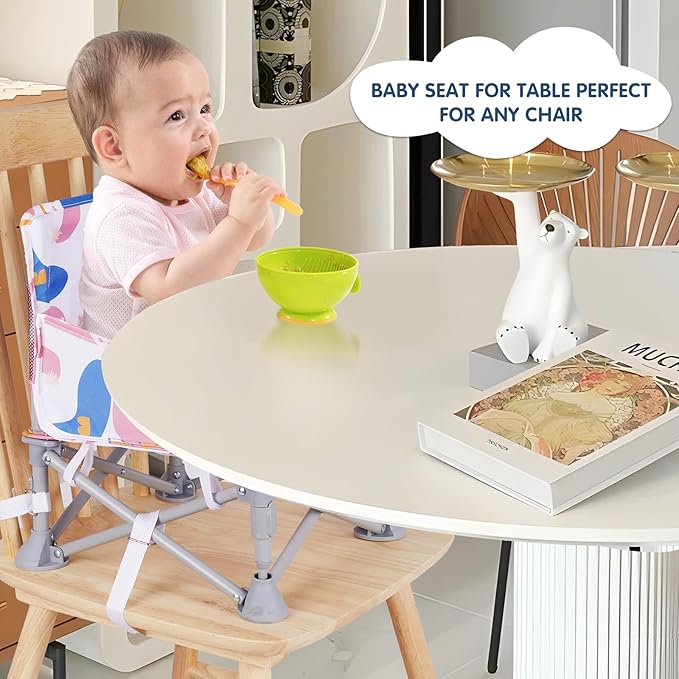 Portable Baby Chair, Folding Booster Seat with Tray for Dining Table Compact Camping Chair for Lawn Beach Travel Babies 6-36 Months