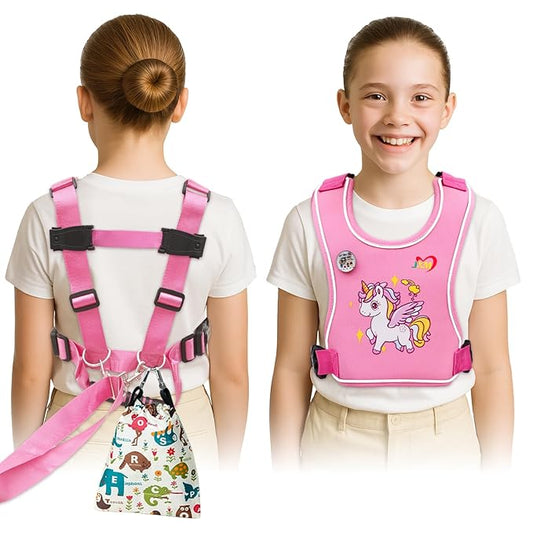 Safety Walking Harness with Leash for Autism Special Needs ADHD/ASD Girls Ages 6-12, Elopement Harness with Light Reflector and Grab Handle for Big Kids, Adjustable Tether Leash with Autism Awareness
