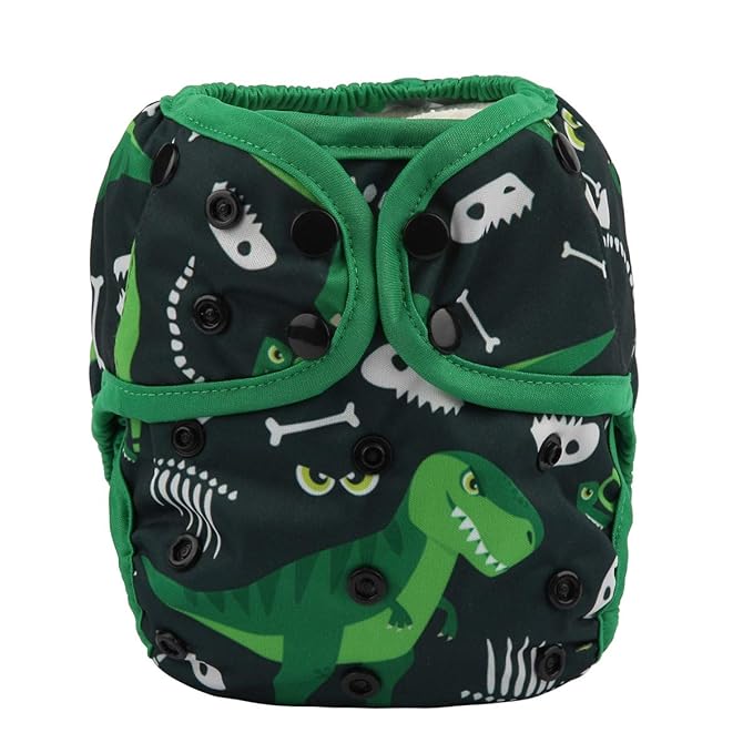 Baby Diaper Cover Nappy One Size 8lbs to 36lbs for Boys (Green Dinosaurs)