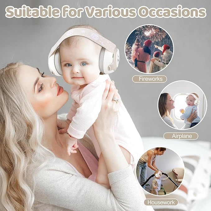Baby Earmuffs 25dB NRR – Noise Cancelling Headphones for Babies 0-36 Months | Fontanel-Safe Adjustable Headband | Infant Ear Protection for Airplane,Fireworks,Concerts | Foldable with Storage Bag