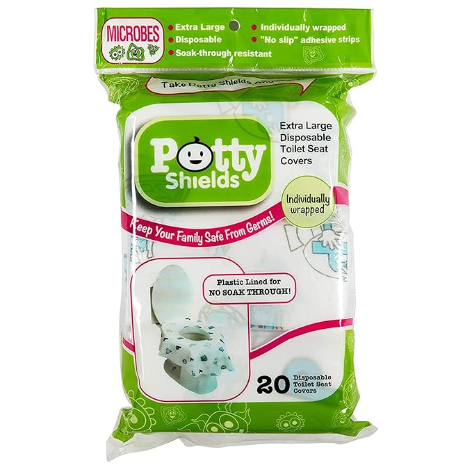 Potty Shields Toilet Seat Covers Disposable (20 Pack) - XL Waterproof Toilet Cover for Toddlers, Kids & Adults - Portable & Individually Wrapped for Travel, Potty Training, Vacations, Public Restrooms