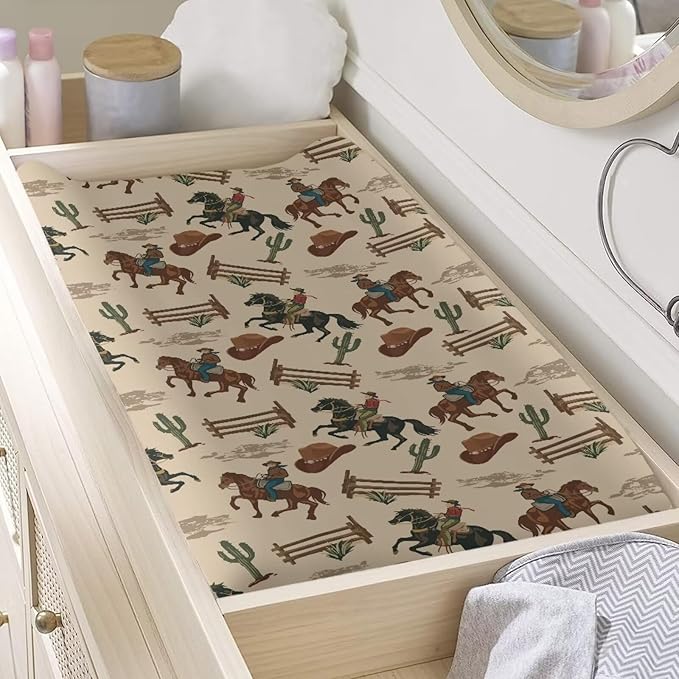 ZDCUSTOM Western Cowboy Cactus Changing Pad Cover for Boys, Baby Changing Pad Cover, Changing Table Cover Diaper Changing Pad Cover Sheets