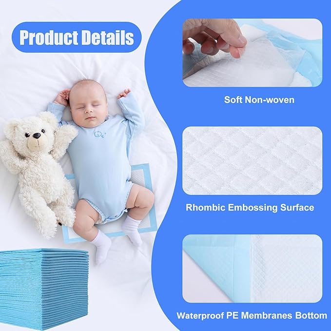 100Pack Disposable Changing Pads,Baby Disposable Underpads 17 X 13 in,Waterproof Diaper Changing Pad,Ultra Absorbent Disposable Pads,Leak-Proof Breathable Underpads Bed Table Protector Mat