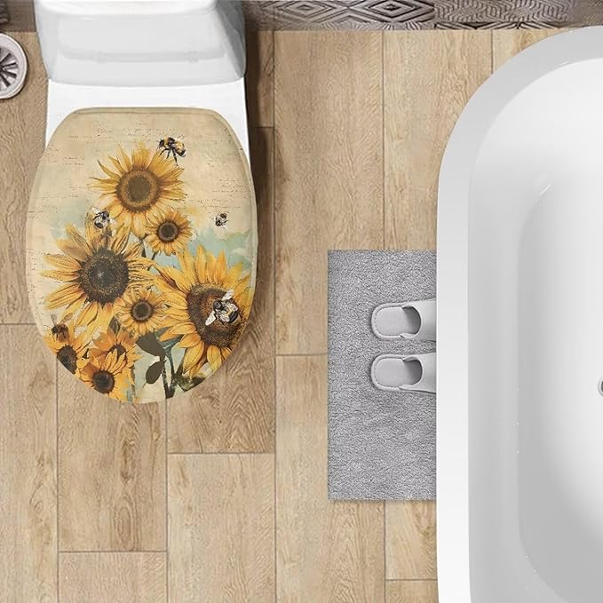 Sunflower Bathroom Toilet Lid Seat Toilet Protector Cover Soft, Dustproof Polyester Fabric Toilet Seat Cover Covers Stains, Stays Clean, Easy To Install