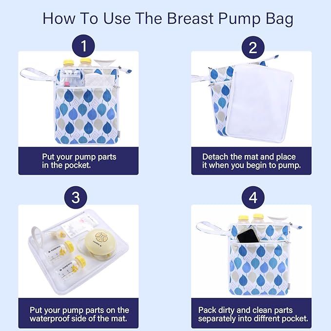 Breast Pump Bag Wet/Dry Bag with Preparation Place Mat, Waterproof Pump Parts Storage Bag for Moms Pumping at Work or Outdoors(Dancing leaves)