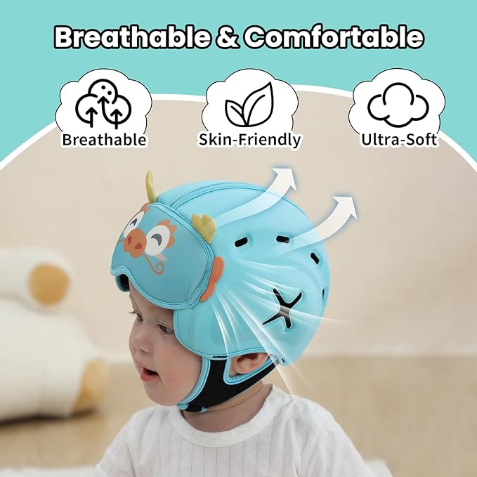 Mambobaby Baby Head Protector Helmet for Crawling and Walking, Breathable Soft Helmet, Ultra-Lightweight & Adjustable, Prevents Bumps Safety Helmet for Infants Toddlers 6-24 Months (Lucky Loong)