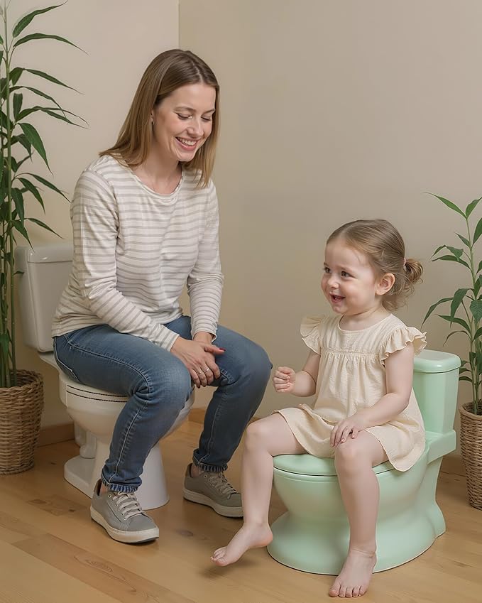 Realistic Potty Training Toilet - Flushing Sounds, Wipes Storage, Disposable Liners, Easy to Clean for Toddler Boys and Girls (Green)