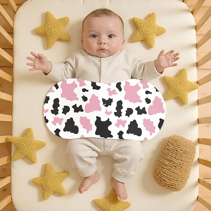 4 Pack Baby Burp Cloths for Girls, Soft Cotton, Pink Cow Print Design, Super Absorbent Baby Burping Cloths for Newborns, Machine Washable and Reusable Baby Spit-Up Cloths