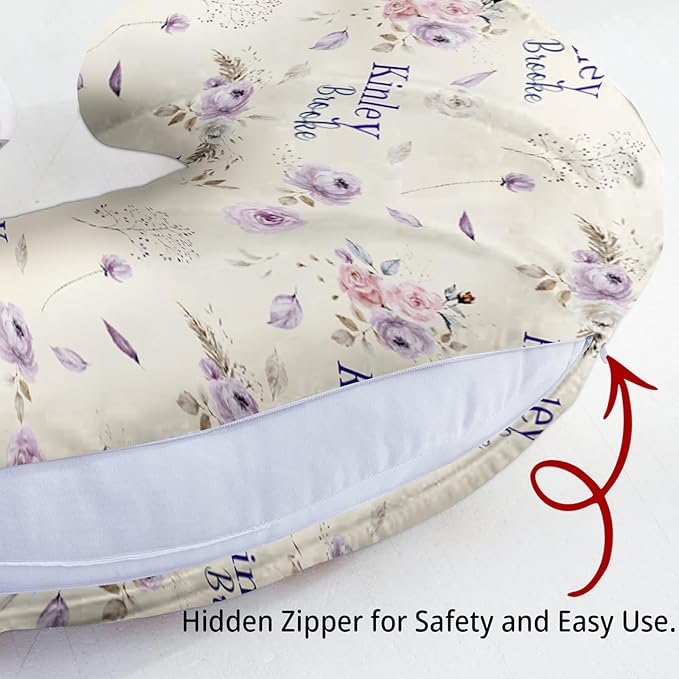Customizable Flowers Baby Nursing Pillow Cover - Add Your Baby's Name, Ultra-Soft Stretch Fabric, Fits Standard Nursing Pillows, Ideal for Baby Showers Style 16