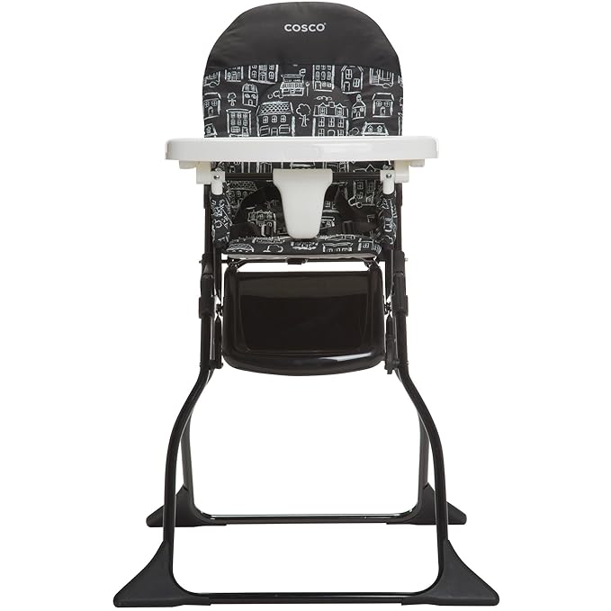 Cosco Simple Fold Full Size High Chair with Adjustable Tray, 28.5x23.5x38.7 Inch (Pack of 1) & Simple Fold Deluxe High Chair with 3-Position Tray, Monster Syd