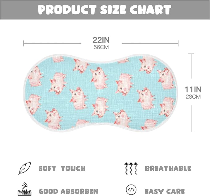 Muslin Burp Cloths for Baby Boys and Girls - 1-Pack Ultra Absorbent Cute Pig Muslin Washcloths, Newborn Towel, Milk Spit Up Rags, Burp Cloth Bib for Unisex, 22 x 11 Inch