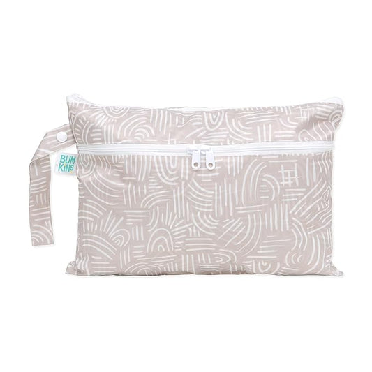 Bumkins Waterproof Wet Dry Clutch Bag for Baby, Travel, Swim Suit, Cloth Diapers, Pump Parts, Pool, Gym Clothes, Toiletry, Hook to Stroller, Daycare, Zip Reusable Bag, Packing Pouch, Boho Beige