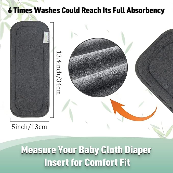 Wegreeco Reusable Soft 5 Layers 12 Pack Charcoal Inserts for Baby Cloth Diaper,High Absorbing Washable Liners