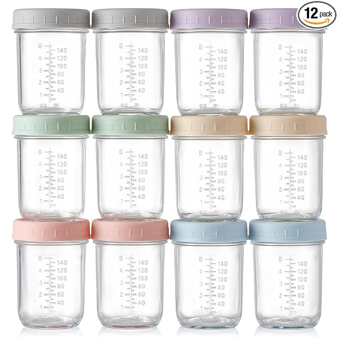 VITEVER 12 Pack Glass Baby Food Storage Containers - 8 oz Baby Food Storage Jars With Lids, Baby Food Maker, Microwave, Dishwasher & Freezer Safe