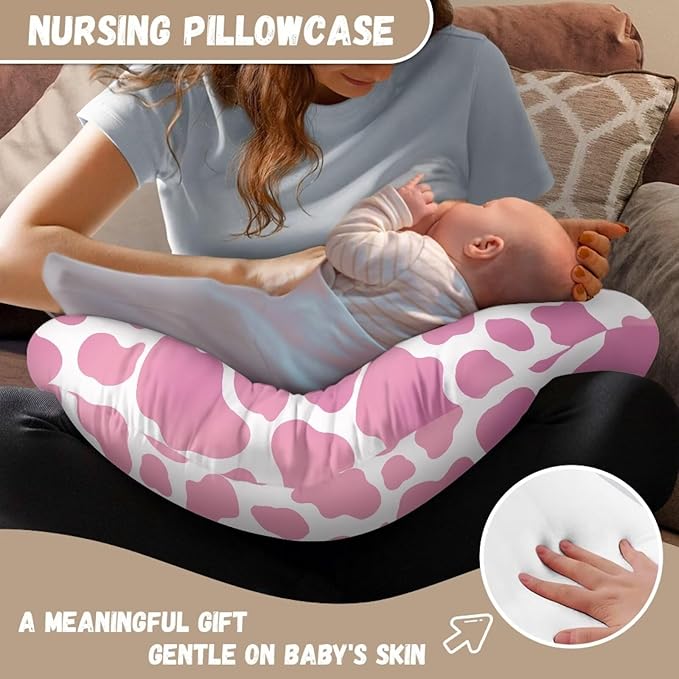 Pink Cow Breastfeeding Pillow Cover Baby Breastfeeding Slipcover Infant Newborn Nursery Bottle Pillowcase Breathable and Durable