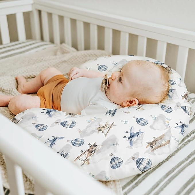 Vintage Planes Airplanes Helicopters Nursing Pillow Covers for Boy Girl Hot Air Balloon Plane Clouds Sky Nursing Pillow Slipcovers for Breastfeeding Pillows Soft Removable Covers for Newborn Infant