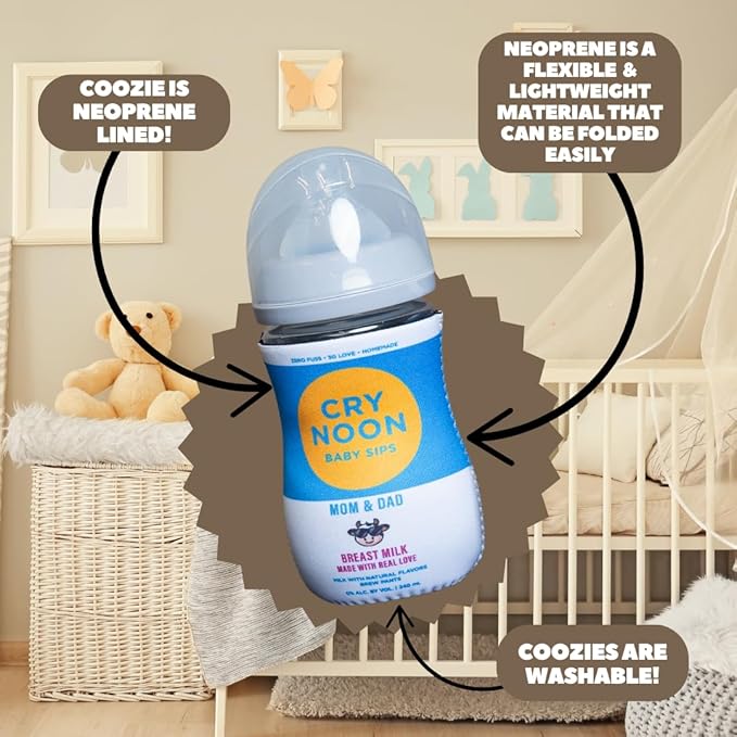 Funny Baby Bottle Koozie – Hard Seltzer/Beer Parody Baby Bottle Sleeve – Hilarious Baby Shower Gag Gift & New Dad Gift (2 Premium Designed Neoprene Coozies + BPA/Lead/Phthalate Free Bottle Included)