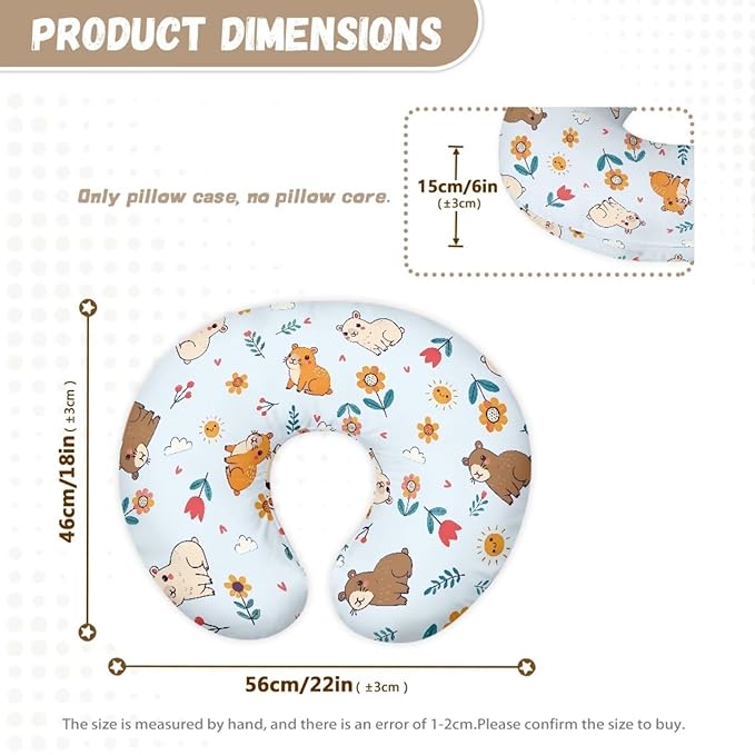 Jeiento Cartoon Capybara Nursing Pillow Cover Soft and Comfortable Nursing Cover for Breastfeeding Pillows, Pillow Slipcover for Newborn