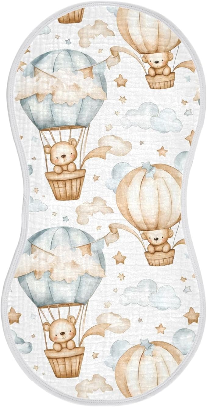 vvfelixl Muslin Burp Cloths Bear Hot Air Balloon Baby Washcloths for Baby Girl Boys 2 Pack