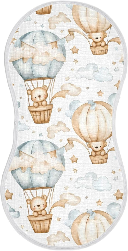 vvfelixl Muslin Burp Cloths Bear Hot Air Balloon Baby Washcloths for Baby Girl Boys 2 Pack