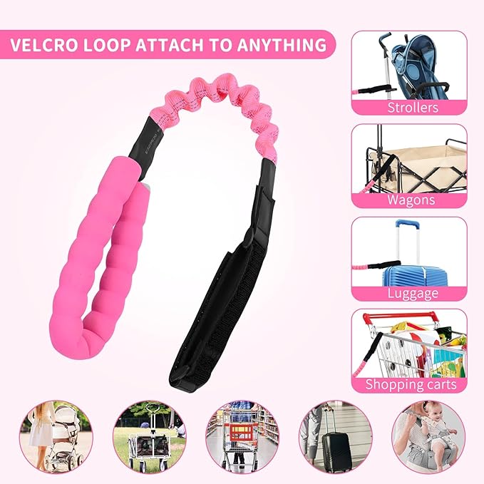 ONEDONE Stroller Handle for Toddler Travel 20" Stroller Strap for Kids to Hold Handle for Strollers, Wagons, Shopping Carts Soft Handle for Child Safety Keep Kids Close Pink
