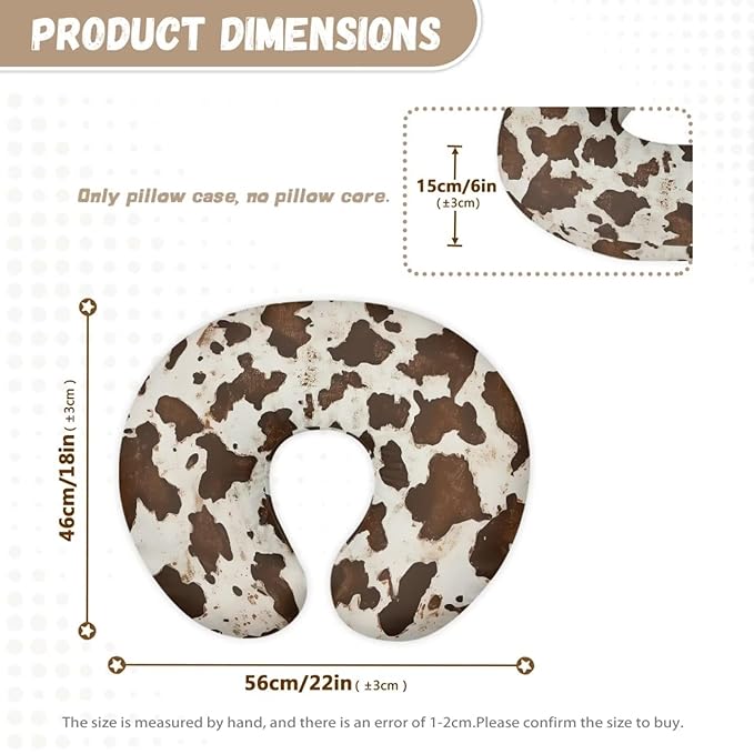 Brown Cowhide Nursing Pillow Cover for Baby Boy Soft Breastfeeding Pillow Slipcover Cow Baby Girl Newborn U-Shaped Breastfeeding Pillow Covers Fits for Infant Support