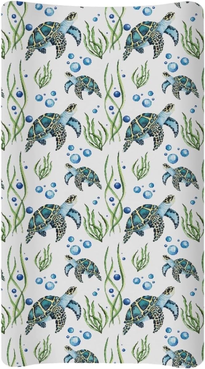 GOSTONG 32"x16" Diaper Changing Table Cover with Sea Turtles Pattern Baby Stretchy Changing Table Mat Cover Protectors with Elastic Bands