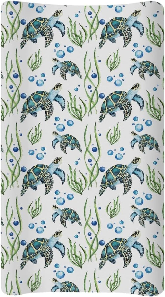 GOSTONG 32"x16" Diaper Changing Table Cover with Sea Turtles Pattern Baby Stretchy Changing Table Mat Cover Protectors with Elastic Bands