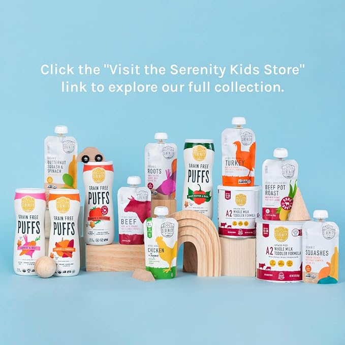 Serenity Kids 6+ Months Veggie Puree Baby Food Pouches - USDA Organic Stage 1 Baby Food - No Added Sugar Toddler Snacks with 1 Serving of Veg - BPA-Free Recyclable Toddler Pouches - 3.5 Oz, Pack of 6