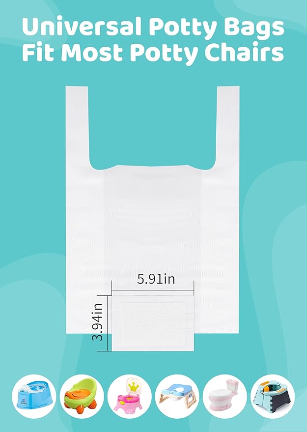 [30 Counts] Disposable Potty Liners with 200ml Super Absorbent Pads – Portable Toddler Toilet Liners for Travel Potty Seats, Leak-Proof Potty Training Bags Fit Most Potty Chairs