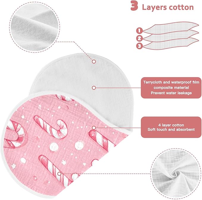 Christmas Pinks Candy Cane Burp Cloths Baby Boys Girls Absorbent Soft Cotton Burping Cloths Rags, 1 Pack