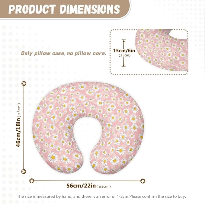 Pink Cow Stripes and Daisy Nursing Pillow Cover for Baby Boy Girl Ultra Soft Comfortable Newborn Nursing Pillow Case Stain Resistant and Scratch Resistant