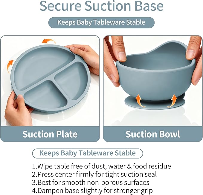 13 Pack Silicone Baby Feeding Set, BPA-Free Stainless Steel Toddler Feeding Supplies, Include Suction Plates, Baby Bowls, Silicone Fork & Spoon, and More, First Stage Baby Dish Set - 6+ Months