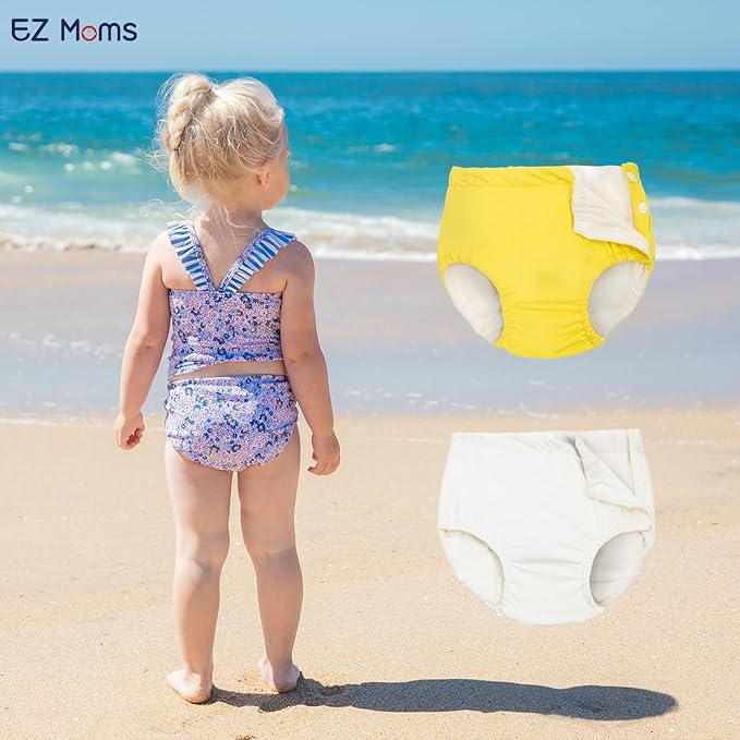 EZ Moms 2 Packs Reusable Swim Diapers Toddler Baby Swim Diaper Size 4 Washable Snap Pool Swimming Diaper 4T Soft and Silky Waterproof Diapers for Swimming Lessons Boys and Girls with a Laundry Bag