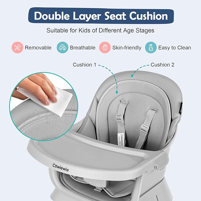 Cowiewie 8 in 1 Baby High Chair for Babies & Toddlers Table and Chair Set Building Block Table Highchair with Safety Harness, Removable Tray（Wavy）