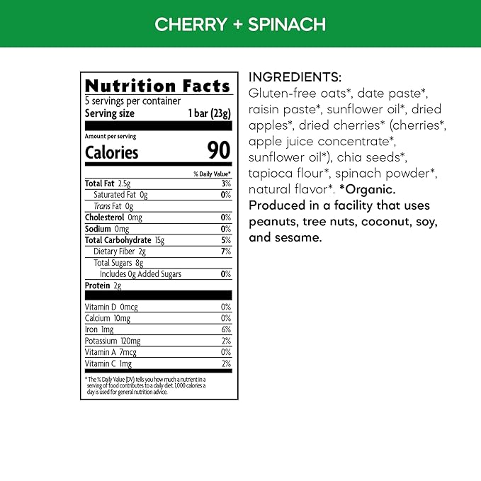 Love Child Organics Oaty Chomps Cherry + Spinach Snack Bars, 4 oz (Pack of 1), Gluten Free, Non-GMO, by Nature's Path
