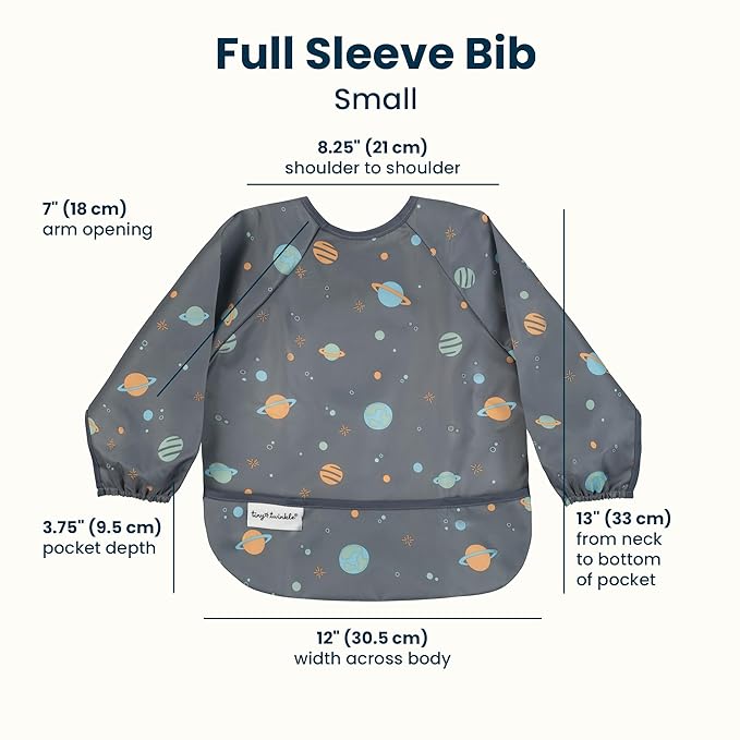 Tiny Twinkle Long Sleeve Bib for Babies & Toddlers | Waterproof Smock Bib for Eating | Machine Washable & Mess-Proof Feeding Essentials | Newborn Shower Gift (Space, 6–24M)