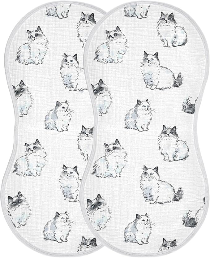 vvfelixl Muslin Burp Cloths Ragdoll Cat Ink Style Baby Washcloths for Baby Girl Boys 2 Pack