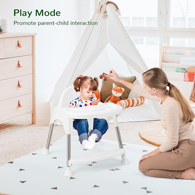 HONEY JOY Baby High Chair, 4 in 1 Convertible Highchair for Babies and Toddlers, Adjustable Legs, Double Removable Tray & Footrest, 3-Point Safety Harness for Infants Boys Girls (White)