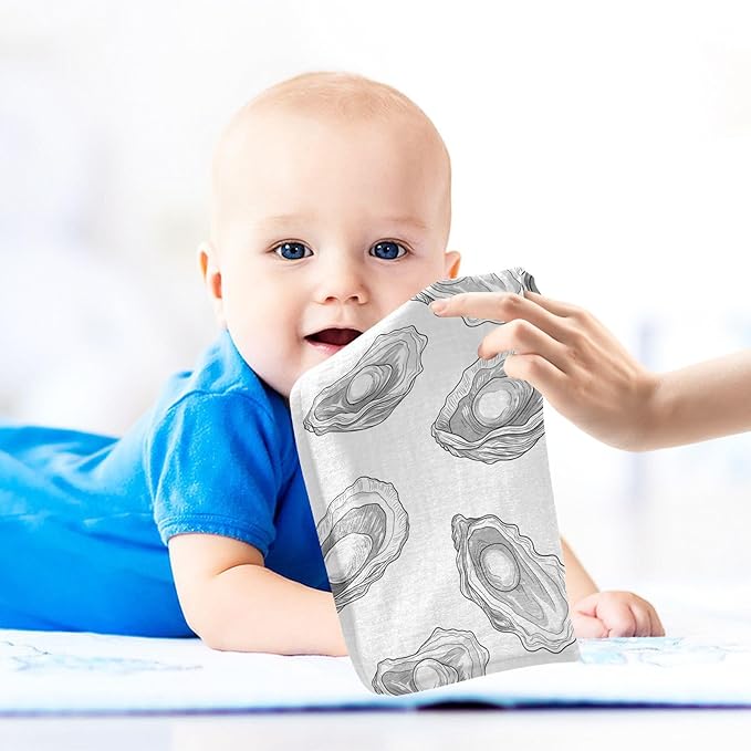 vvfelixl Baby Muslin Washcloths Hand-Drawn Pearl Oyster Baby Burp Cloths Cotton Babys Face Towel for Infants Soft 11.8 X 11.8 in, 3 Pack