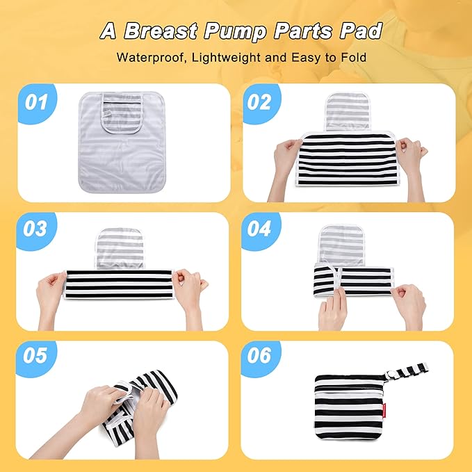 Damero Breast Pump Parts Bag, 2Pack Wet Bag for Breast Pump Parts Storage with Waterproof Mat, Black Strips